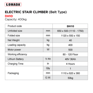 DH10 Stair Climber specification table