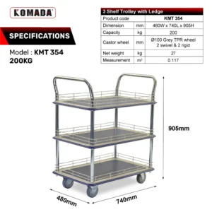 Multi Tiers Metal Trolley With Ledge (200KG)​ KMT354