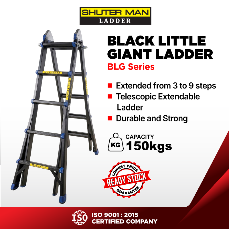 Komada BLG Series Black Little Giant multi-function telescopic ladder with adjustable 3 to 9 steps, 150 kg capacity and durable telescopic design.