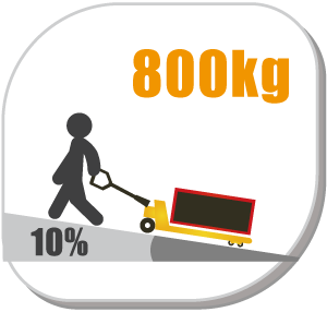 KOMADA lithium pallet truck climbing a 10% slope with 800kg load